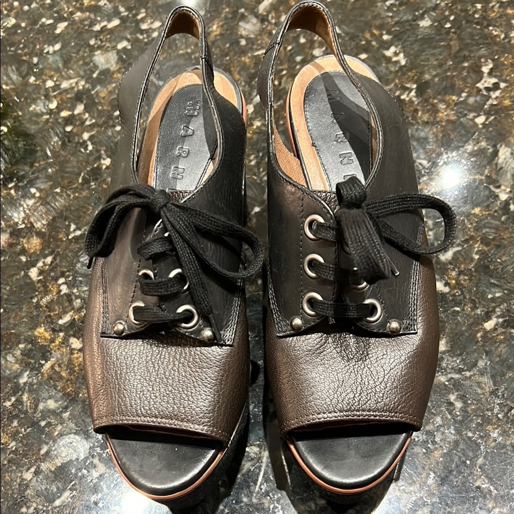 Marni Black and Brown Mules with Chunky Platform